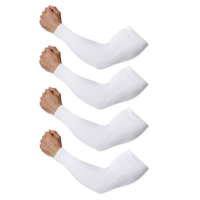 Feeke Arm Sleeves for Men and Women, Sleeve to Cover Arms for Men and Women, UV Protection Cooling 4-Pairs Anti-Slip Compression Sun Sleeves for Cycling Outdoor Sports White - Image 1